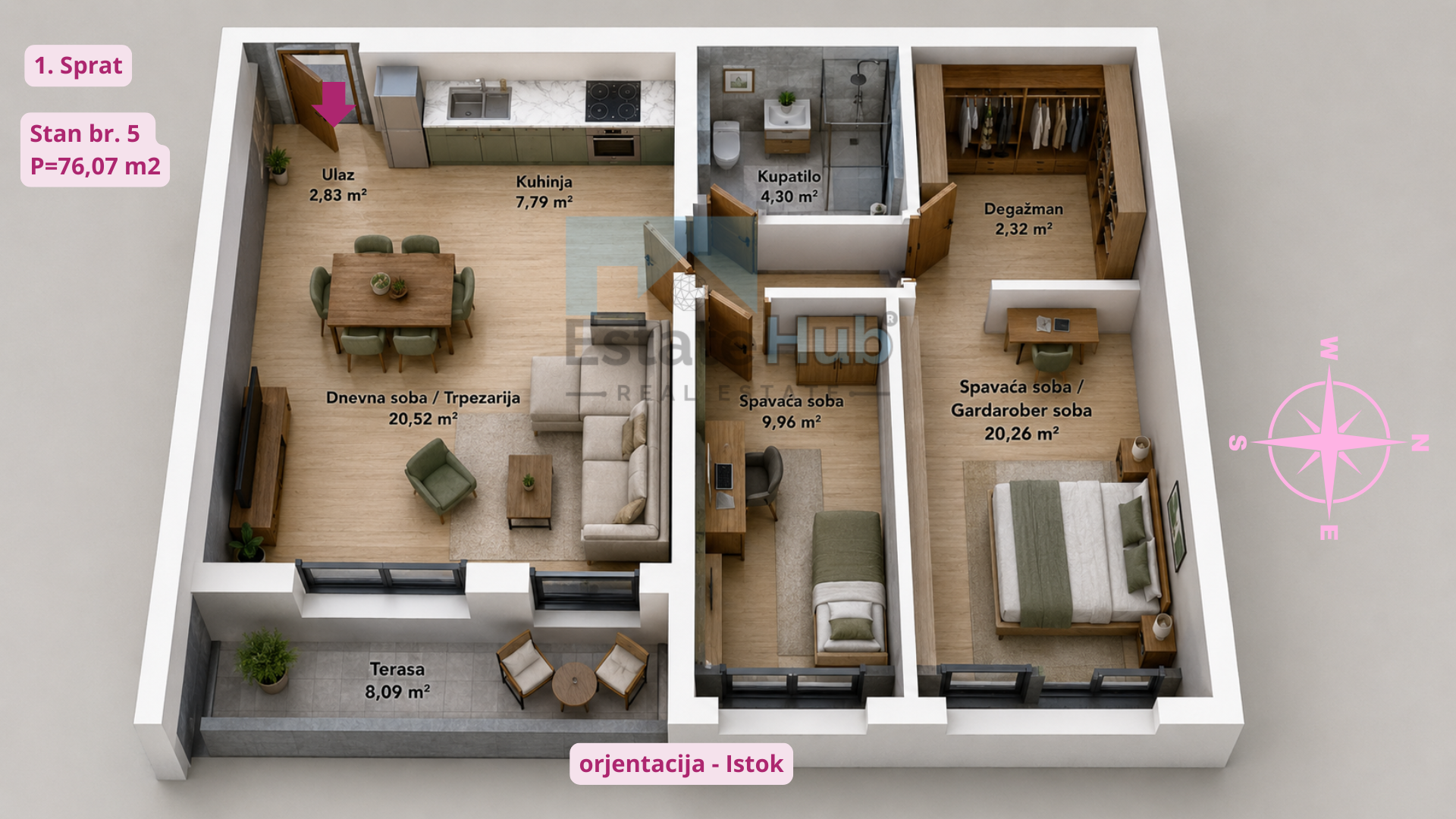 prodaja Stana br. 5 - 76,07 m2 - Jajinci - Voždovac